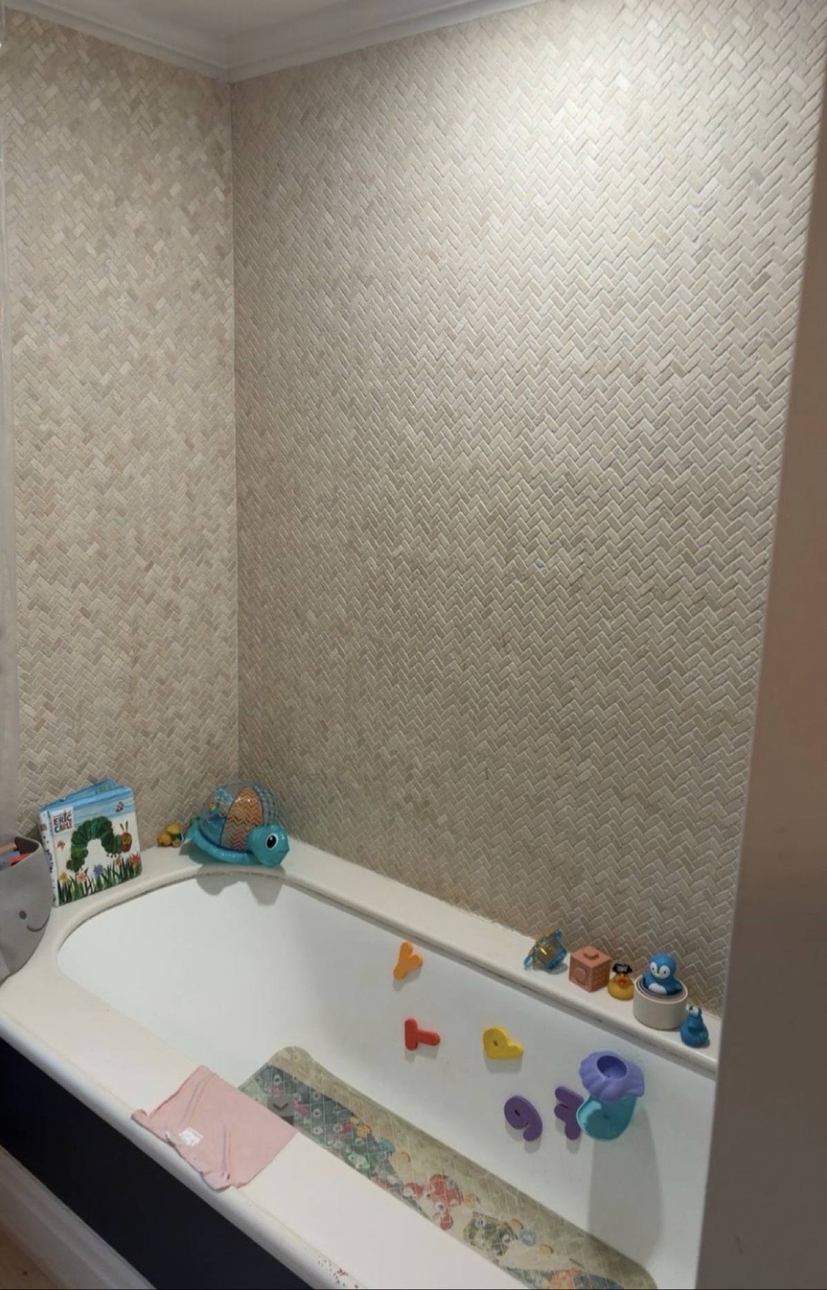Bathroom herringbone to mustard — before