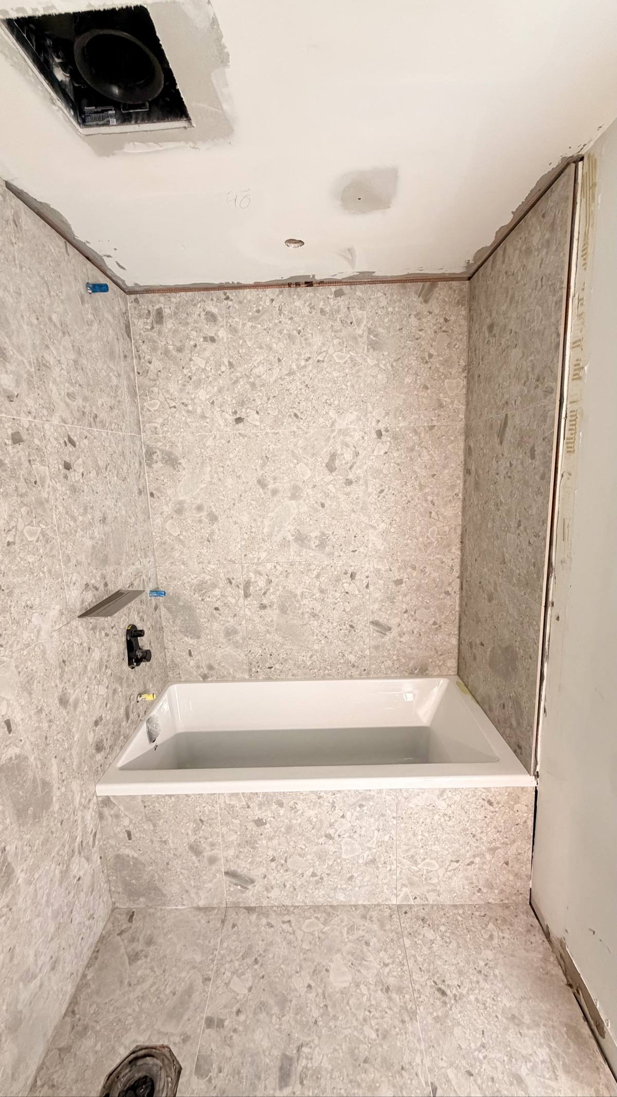 Bathroom terrazzo look — during install